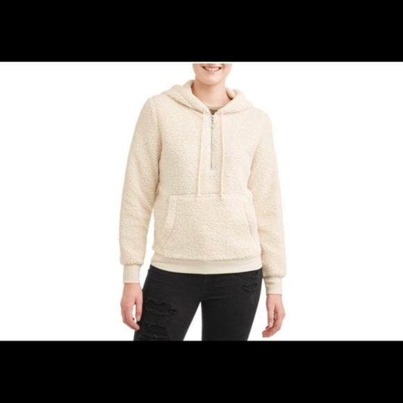 Fuzzy Cream Sherpa Quarter Zip Pullover Hoodie - Picture 1 of 4